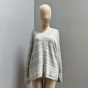 Cape Cod Vintage Snowflake Blue Cardigan Sweater XL - Deadstock